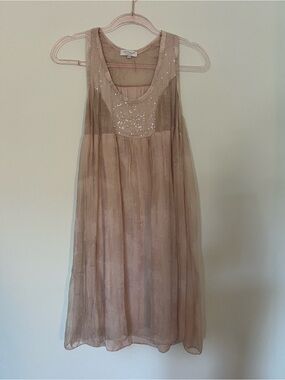 Sequin Yoke Sleeveless Dusty Rose Chiffon Dress